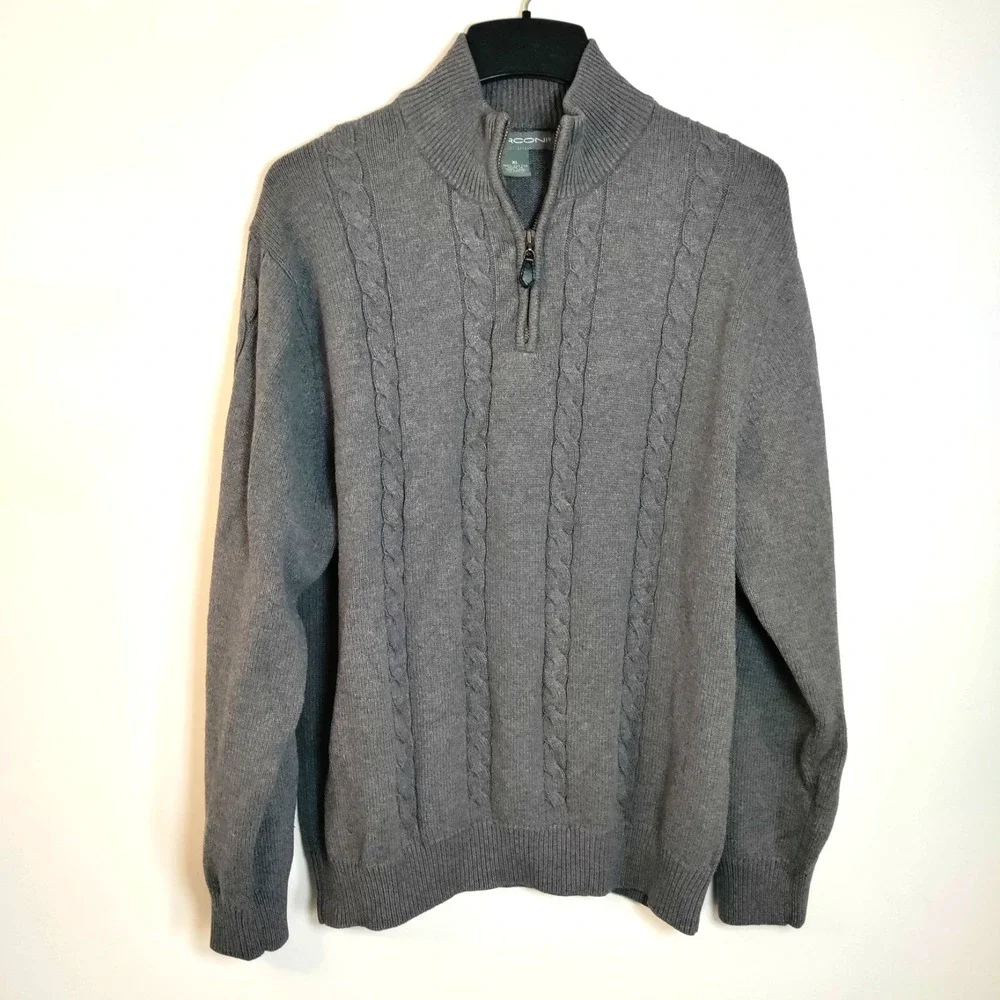Marconi Gray Men‎ XL 1/4 Zip Cable Knit Sweater Pullover Fishing Outdoor Hunting